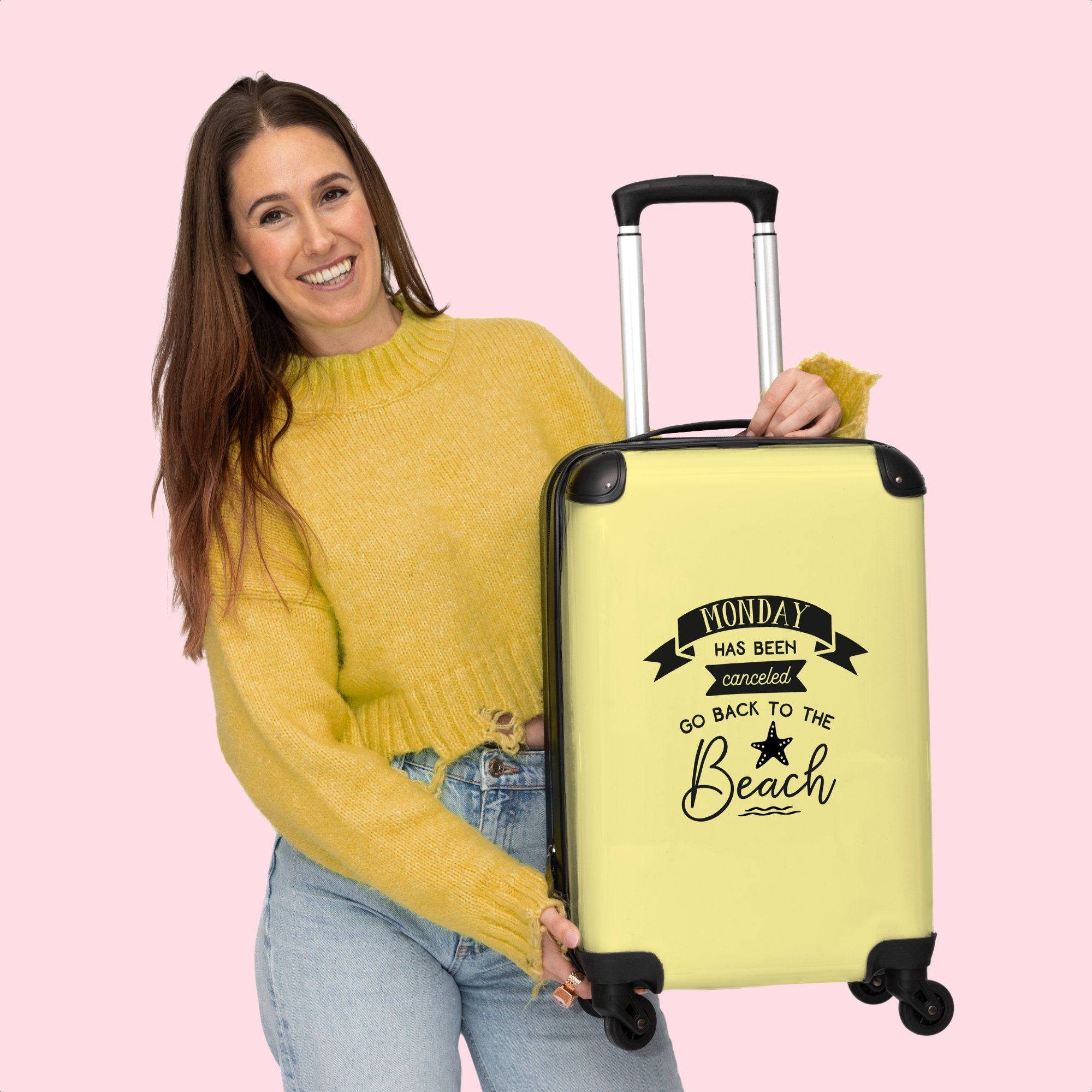 Handgepäck Montag mit - Trolley Rollen, NoBoringSuitcases.com© Urlaub Handgepäckkoffer - - 55x35x20cm Gelb, Sommer Rollen Sprichwörter Rollkoffer - 4 Kleine 4 - Cabin Reisekoffer