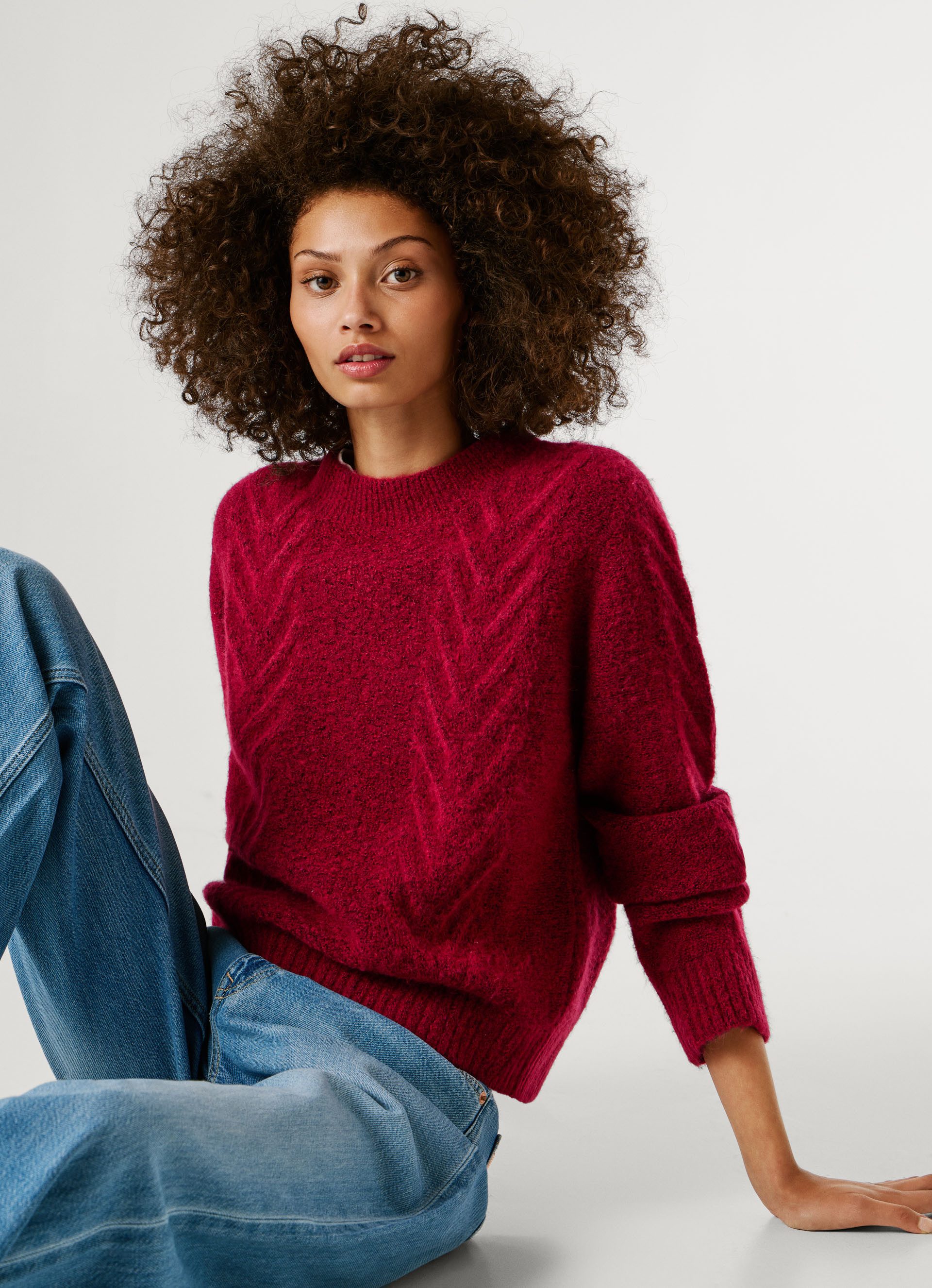 Pepe Jeans Strickpullover mit Zopfmuster und Woll-Anteil