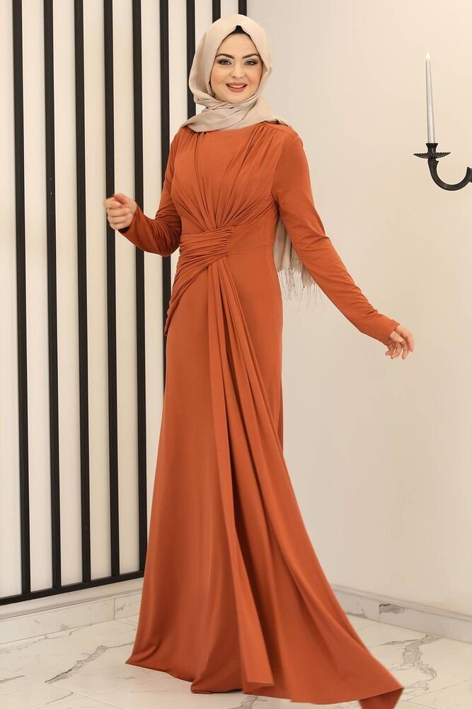 Modavitrini Abendkleid Abendkleid Damen Hijab Kleid langärmliges Maxikleid Abiye Abaya elegant Ziegelstein