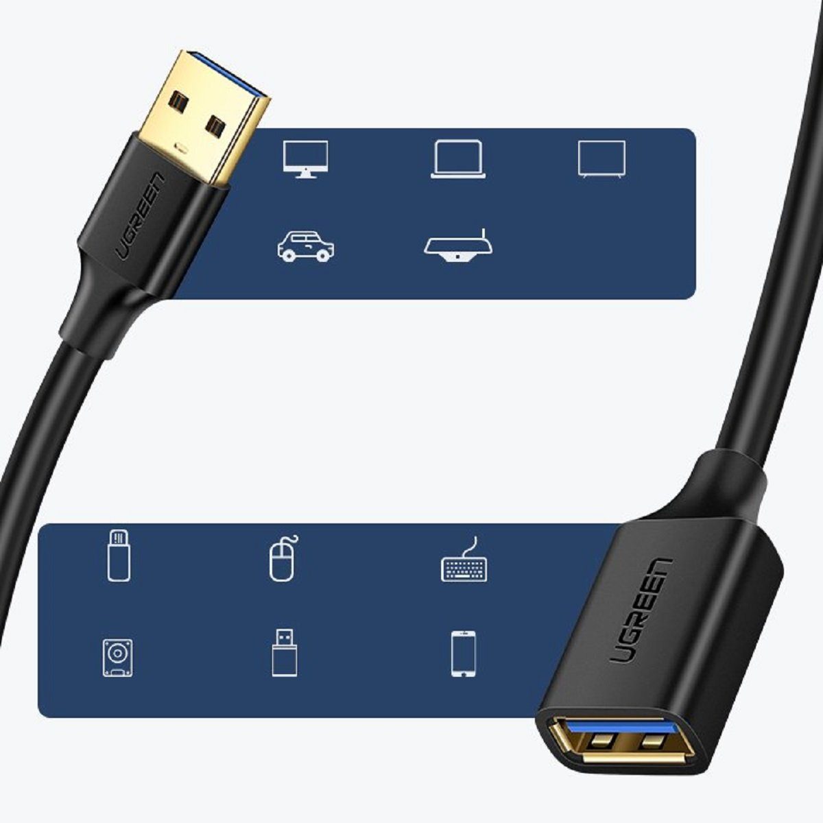 USB UGREEN 3.0 Schwarz Kabelverlängerungskabel Adapter Verlängerungskabel 1m