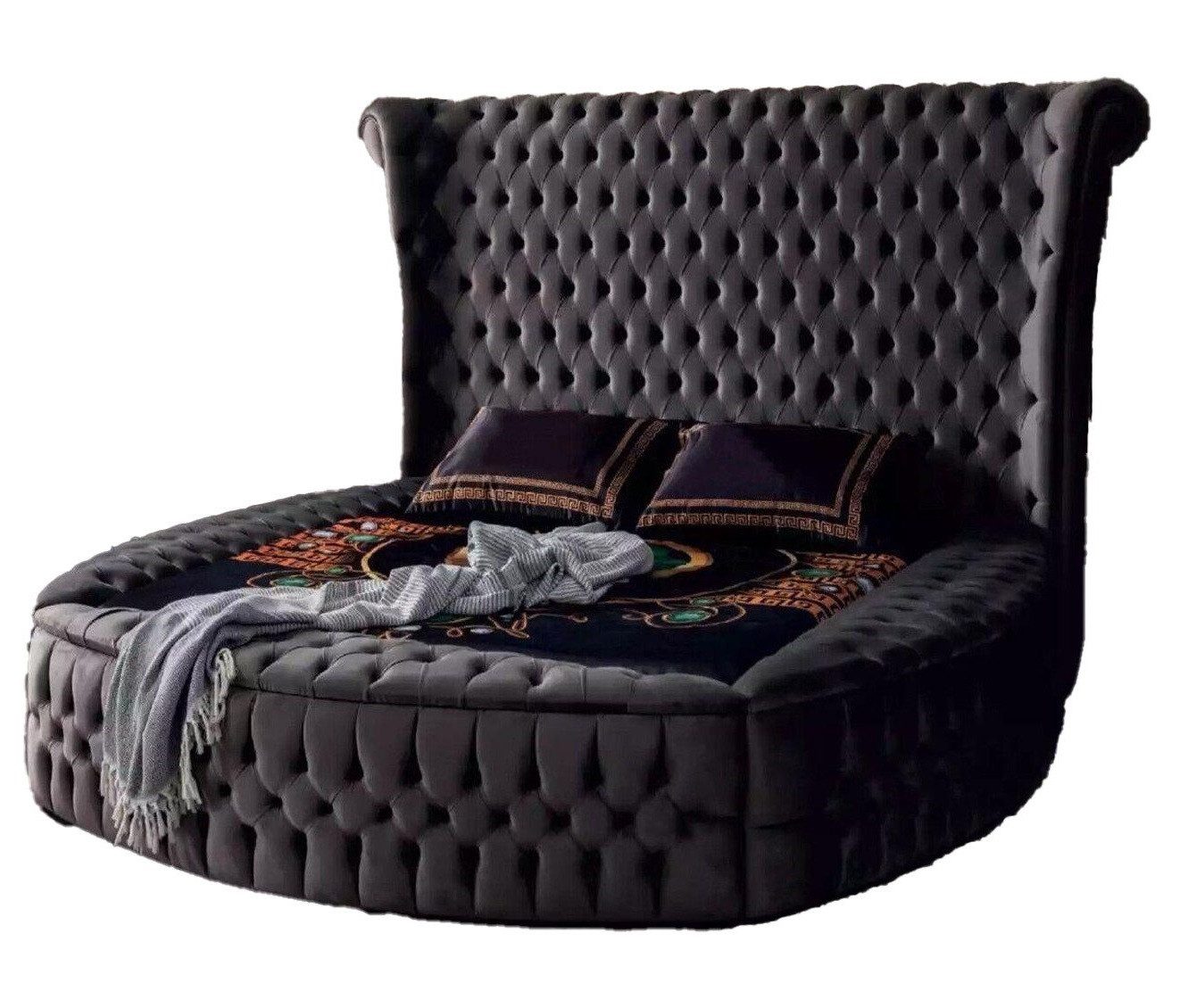 JVmoebel Rundbett Chesterfield Polsterbett Luxus Schlafzimmer Design Betten Textil Samt (1-tlg., Bett), Made in Europa