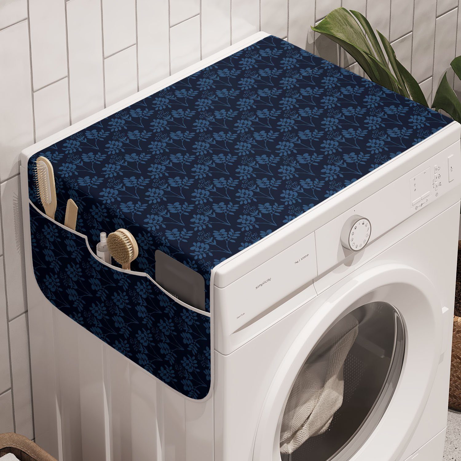 Abakuhaus Badorganizer Anti-Rutsch-Stoffabdeckung für Waschmaschine inspirierte Ozean Blau und Blumen Trockner