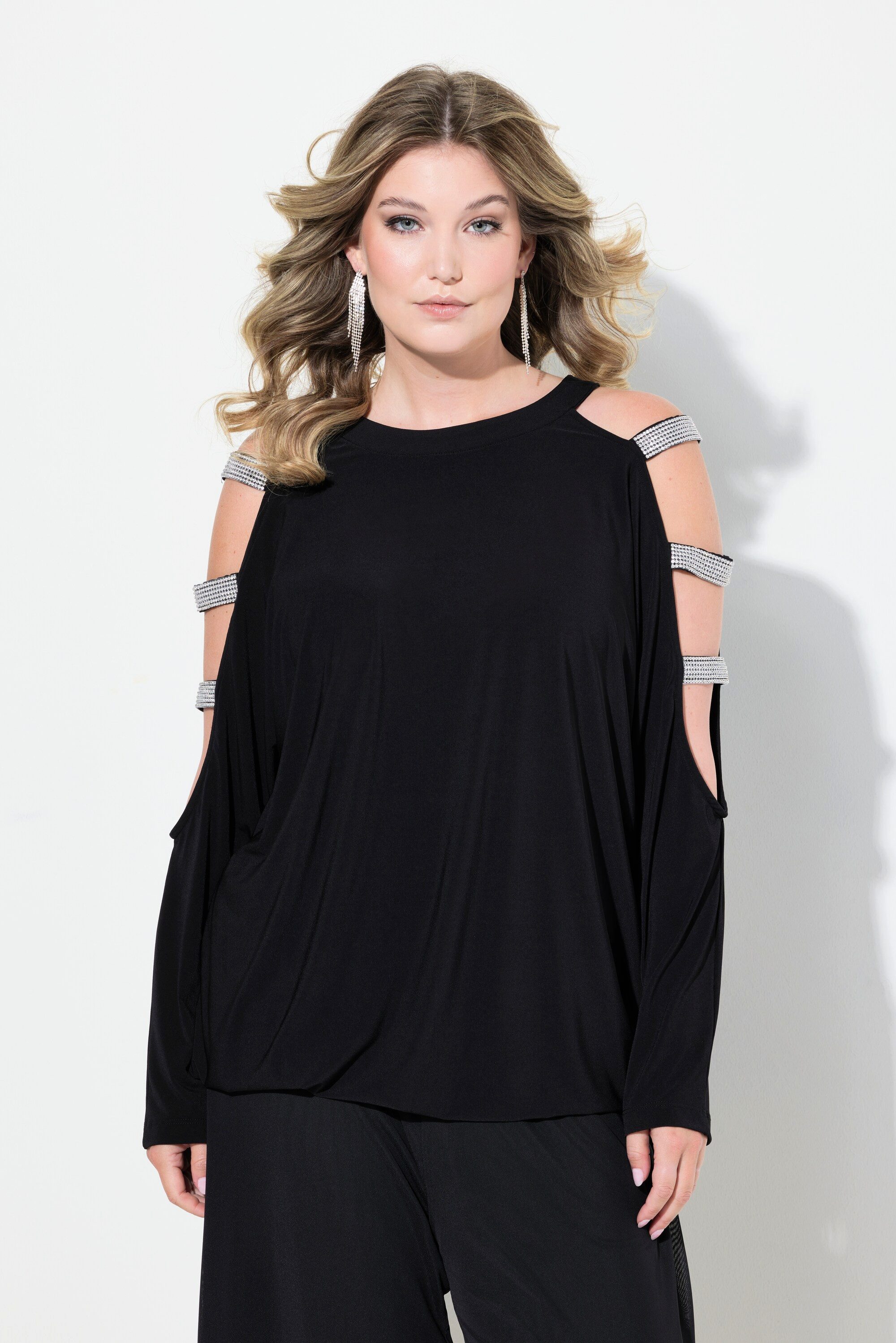 Longsleeve T-Shirt Classic Fit Strass-Streifen CutOuts