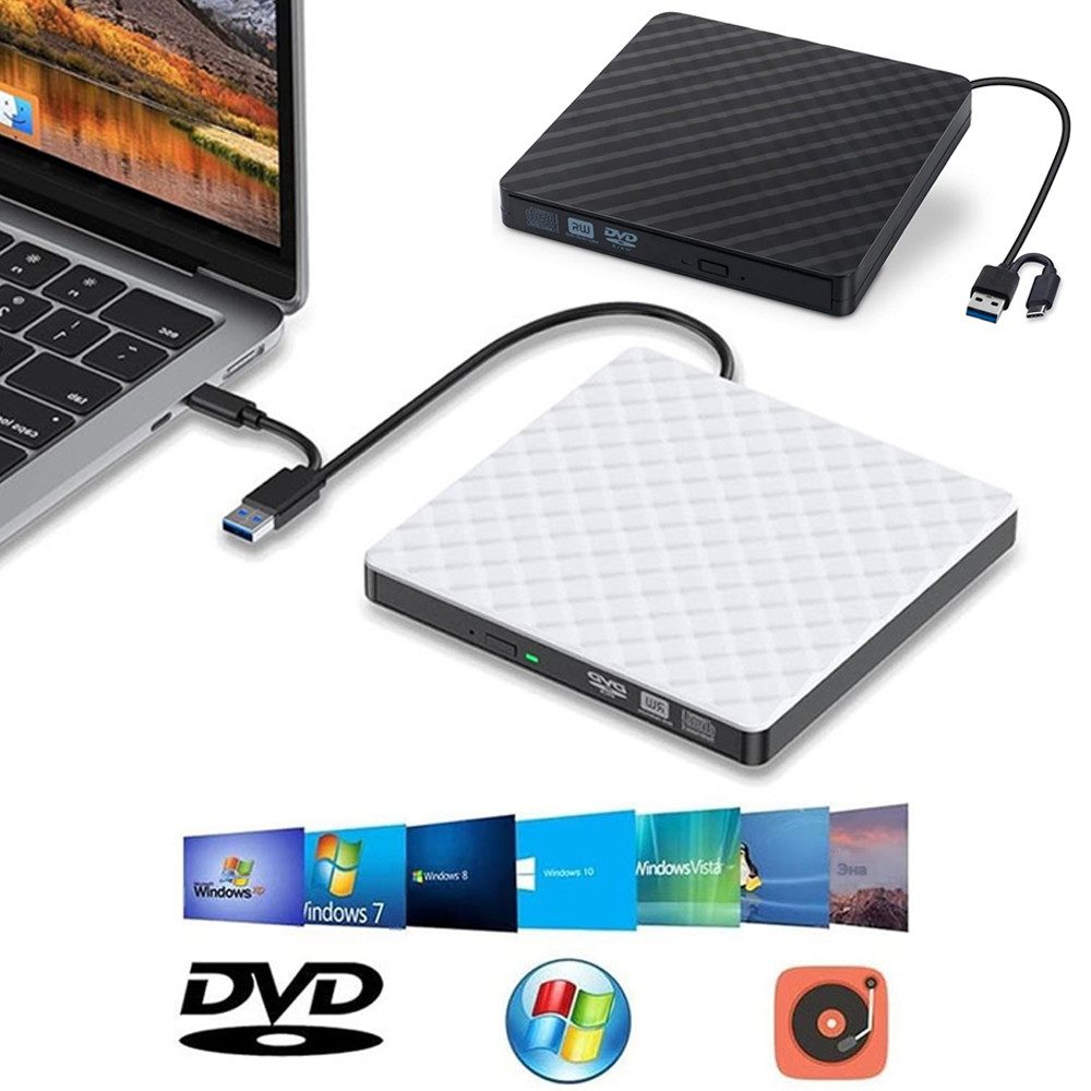 Externes CD DVD Laufwerk, Ultra dünn USB 3.0 & USB-C Laufwerk Extern Disc-Laufwerk