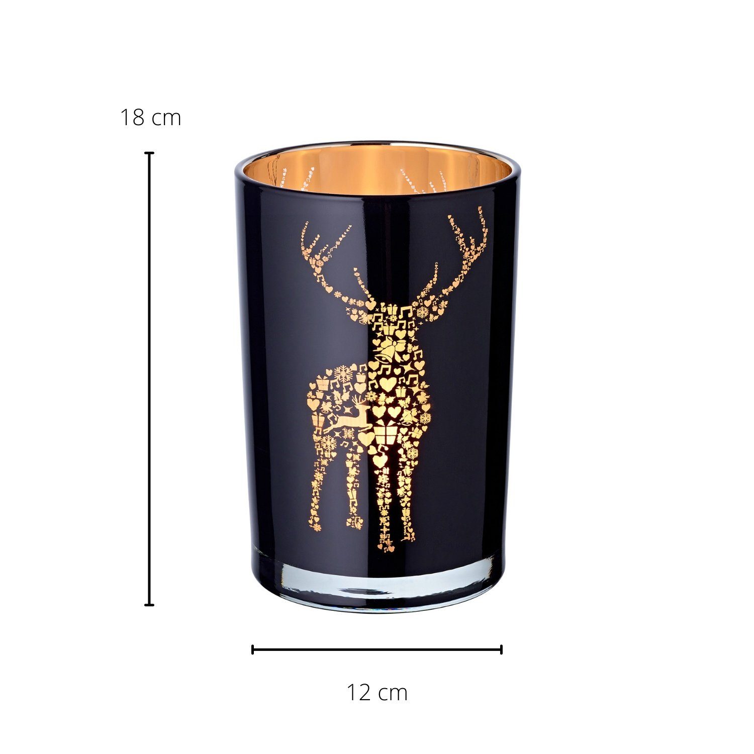 EDZARD Windlicht Fancy, Höhe 18 cm, Ø 12 cm, Kerzenhalter mit Hirsch-Motiv in Gold-Optik