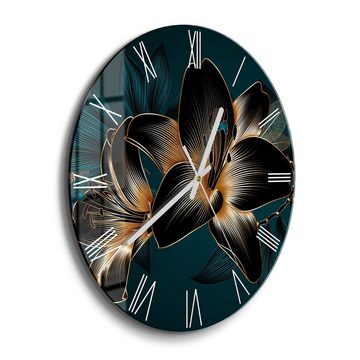 DEQORI Wanduhr 'Hochwertige Liliengrafik' (Glas Glasuhr modern Wand Uhr Design Küchenuhr)