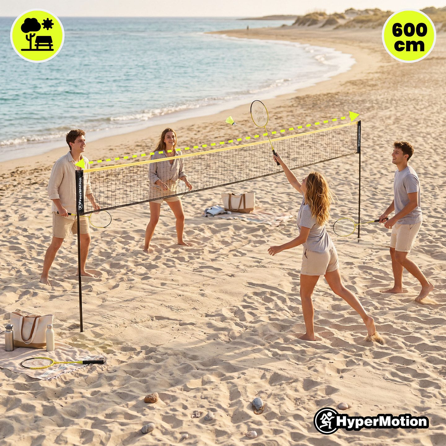 HyperMotion Federballschläger HyperMotion Badminton Set mit Netz 2 Schläger 3 Federbälle