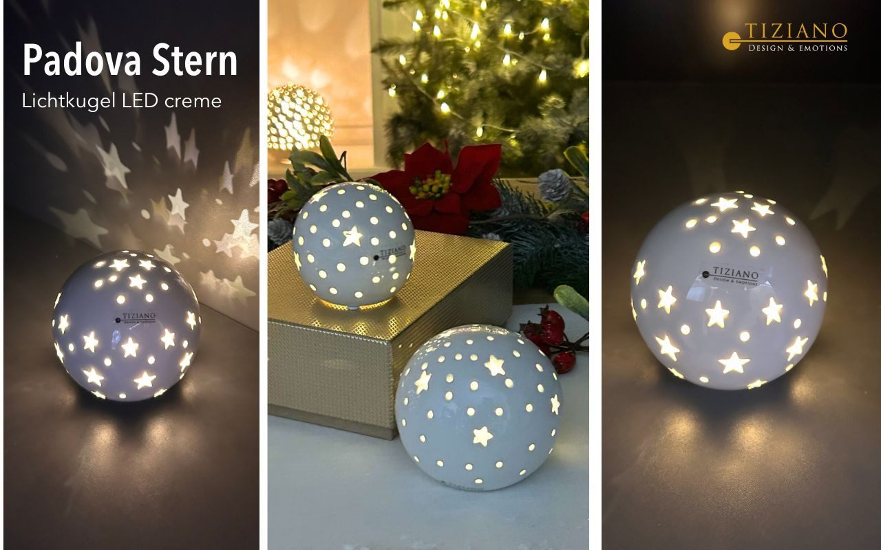 TIZIANO - DESIGN & EMOTIONS Dekofigur Lichtkugel Padova LED mit Timer, creme, 8–12 cm