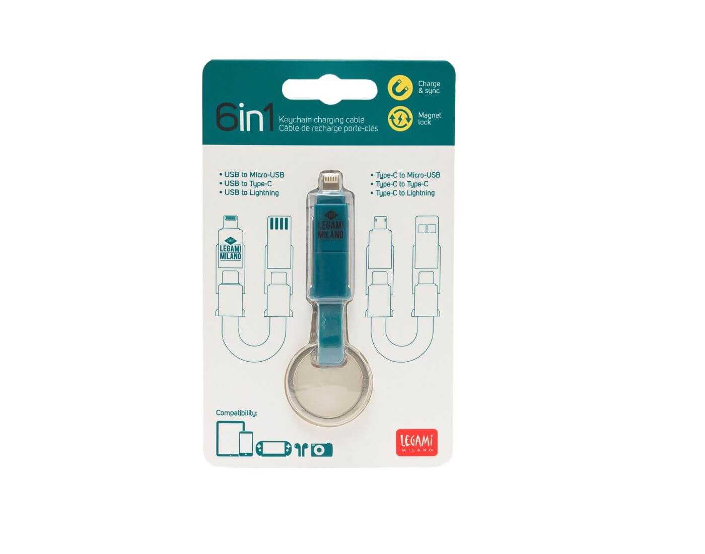 Legami Stiftehalter 6-in-1-Ladekabel als Schlüsselanhänger