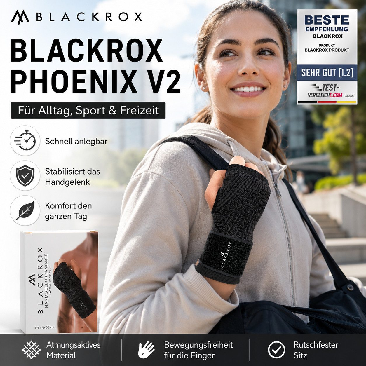 BLACKROX Handgelenkbandage [Vergleichssieger 2026] Handgelenkbandage verstellbar S–L Sport Alltag