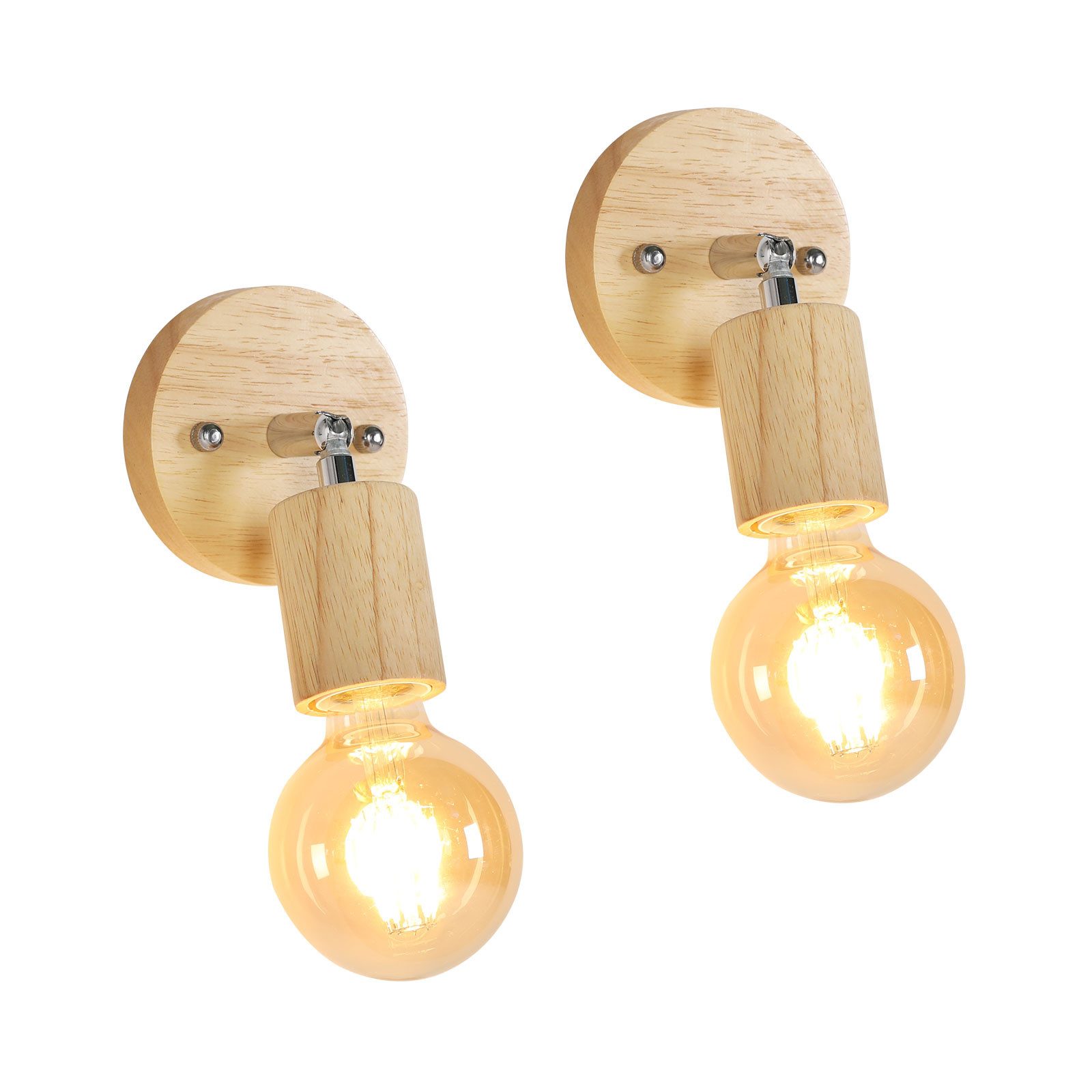 Riserva LED Wandleuchte Holz Wandlampe(2er-Set),Wohndeko Lampe,E27,für Flur,Garten,Hof