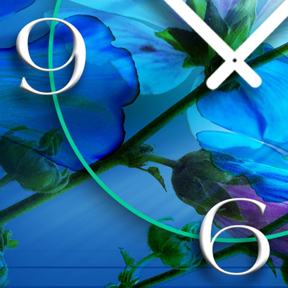 dixtime Wanduhr blaue Blumen 4mm (Einzigartige Wanduhren modernes leise Design Wanduhr aus Designer 3D-Optik Alu-Dibond) kein