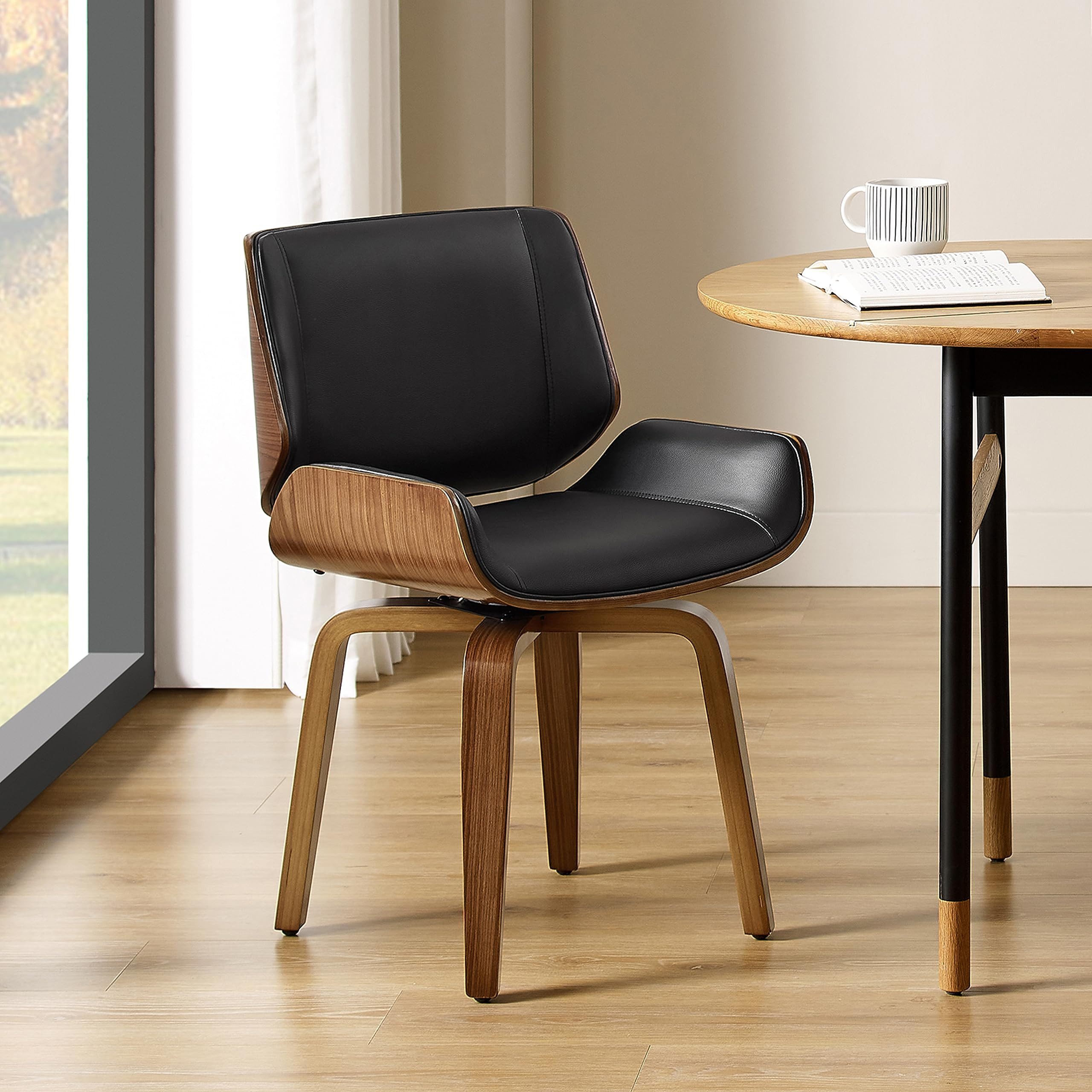 Art Leon Esszimmerstuhl CC052 Mid Century Modern Schreibtisch Stuhl Faux Leder Wohnzimmer Stuhl mit Nussbaum Bentholz Beine Farbe in Schwarz Braun Kuche Esszimmer Stuhle mit gepolstertem Sitz