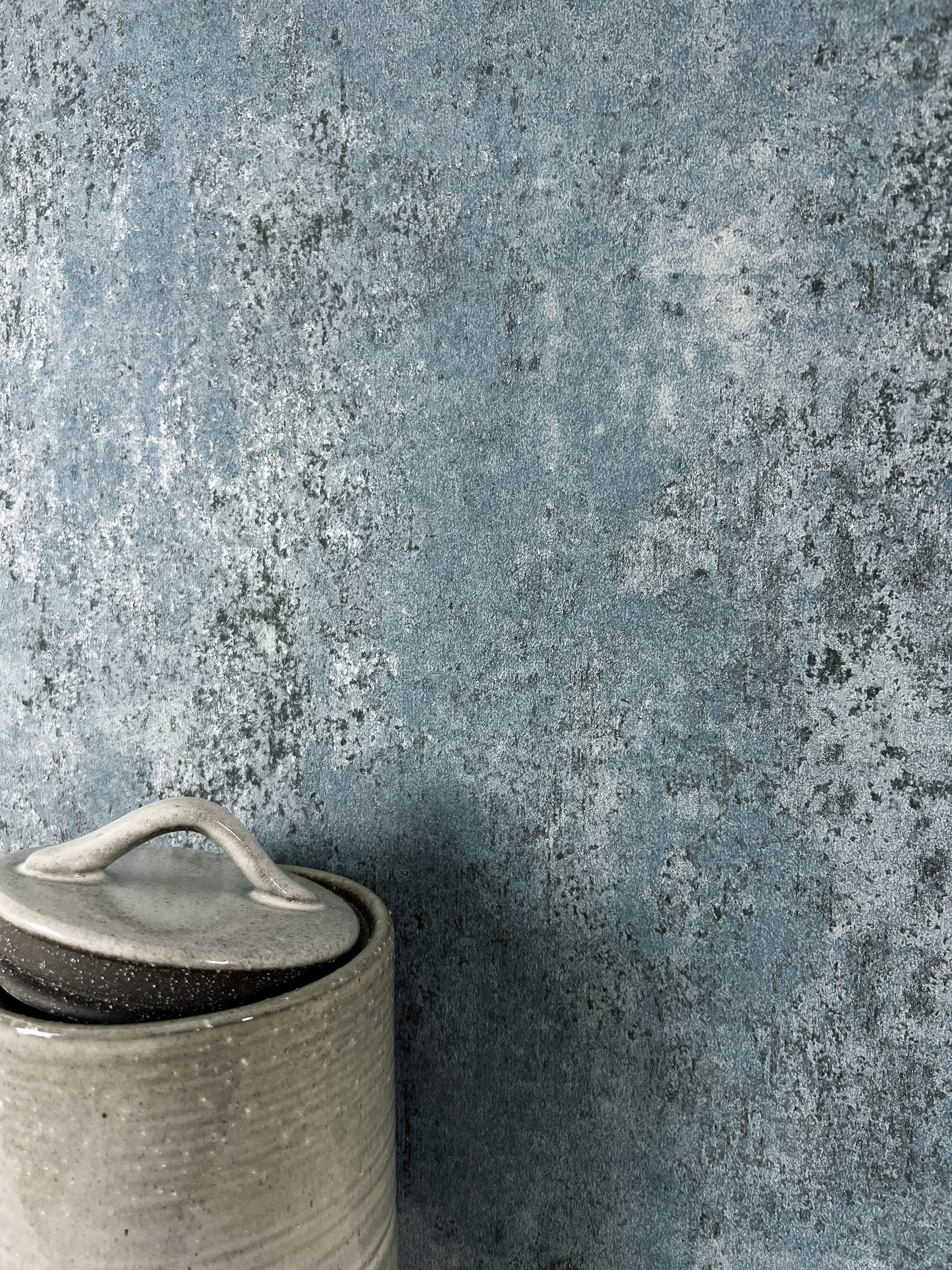 Newroom Vliestapete Milas Blue Tapete Betonoptik Beton,Zement,Putz-Optik, Blau Tapete Modern Beton - Betonoptik Betonwand Metallic Industrial Bauhaus Zement Putz-Optik für Schlafzimmer Wohnzimmer Küche, Betonwand