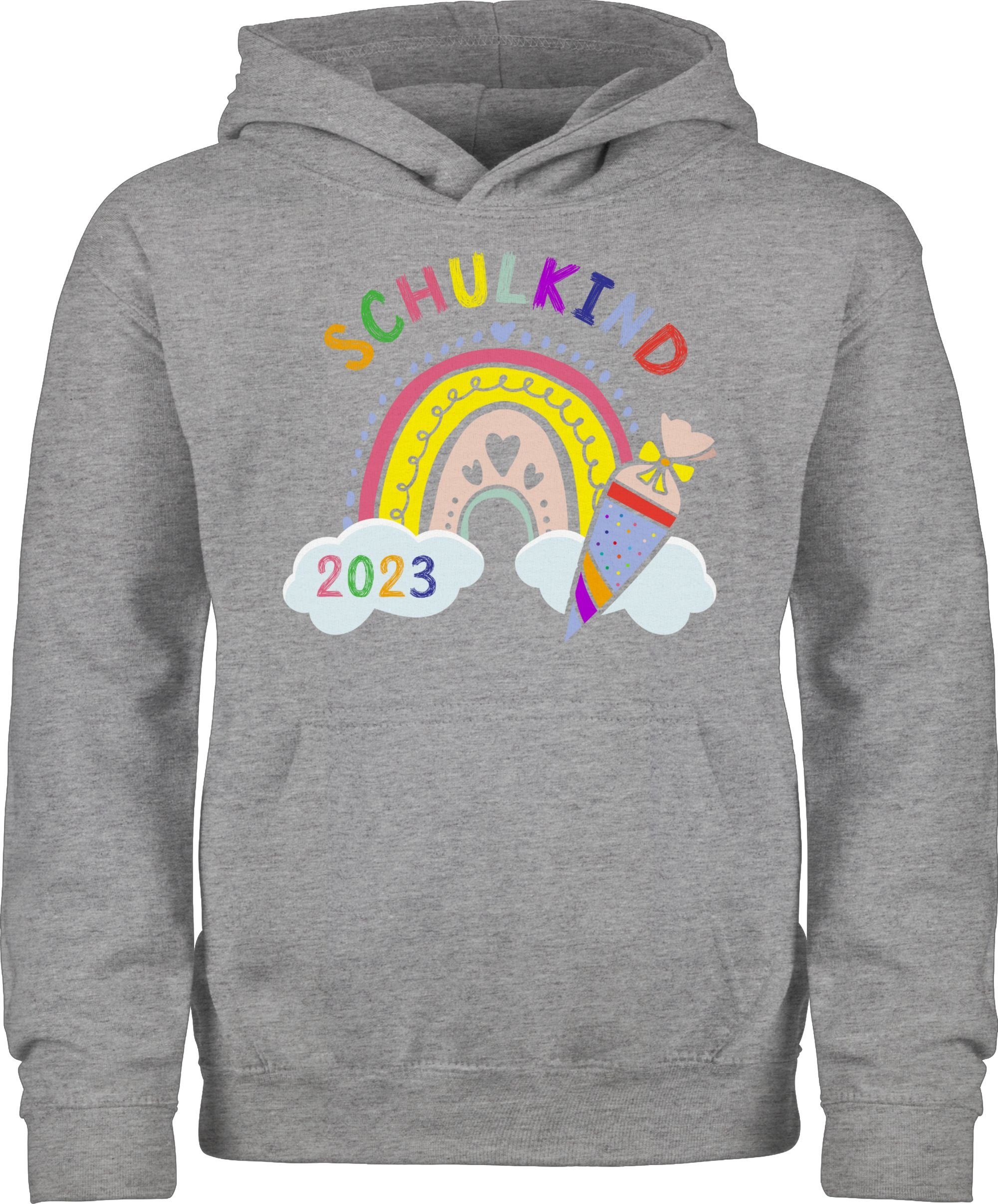 Shirtracer Hoodie Regenbogen Schulkind 2023 Einschulung Mädchen 2 Grau meliert