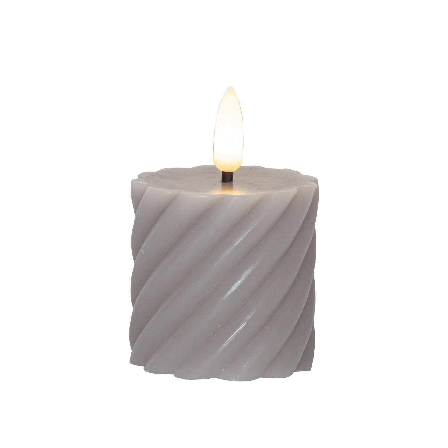 STAR TRADING LED-Kerze LED Stumpenkerze Swirl Echtwachs gedreht H: 7,5cm Timer grau 2er Set (2-tlg)