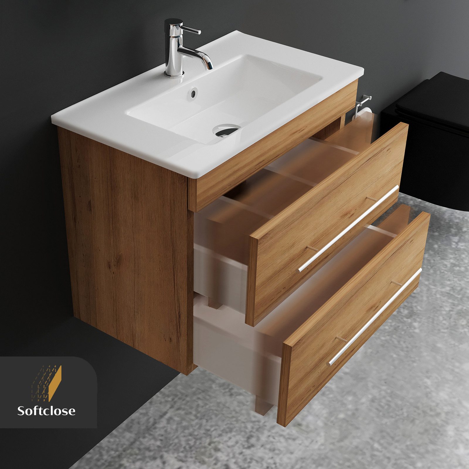 Alpenberger Badmöbel-Set Waschbecken mit Unterschrank - Waschbeckenunterschrank mit Schubladen, (Badezimmerschrank - Bamboo, Schrank Badschrank - 70 cm), Gäste  – Bild 5 von 5