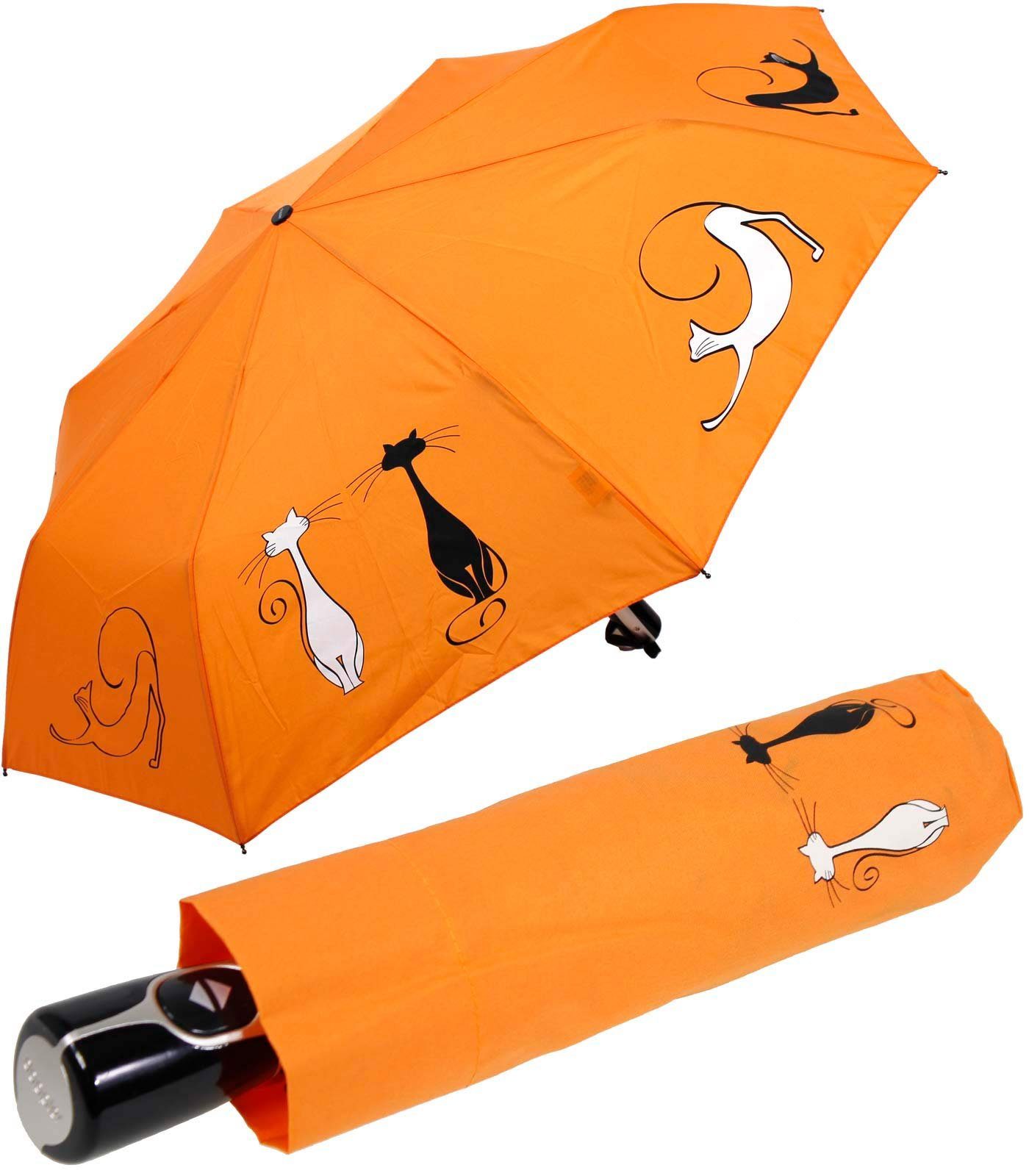 Fiber für Damen stabil doppler® Cats Taschenregenschirm orange elegant, Auf-Zu und - praktisch Magic Friends, Best - Katzen-Liebhaber