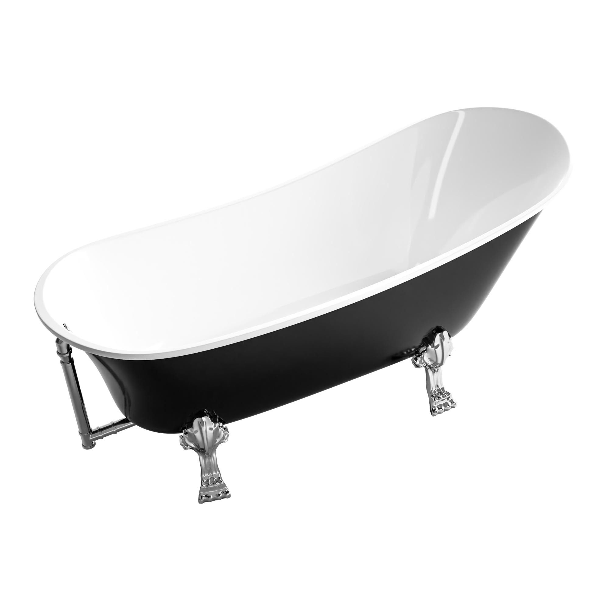 Bernstein Badewanne PARIS, (nostalgisches Design / Acrylwanne / Sanitäracryl / mit Metallfüße), freistehende Wanne / Schwarz / 176 cm x 71 cm / Acryl / Oval