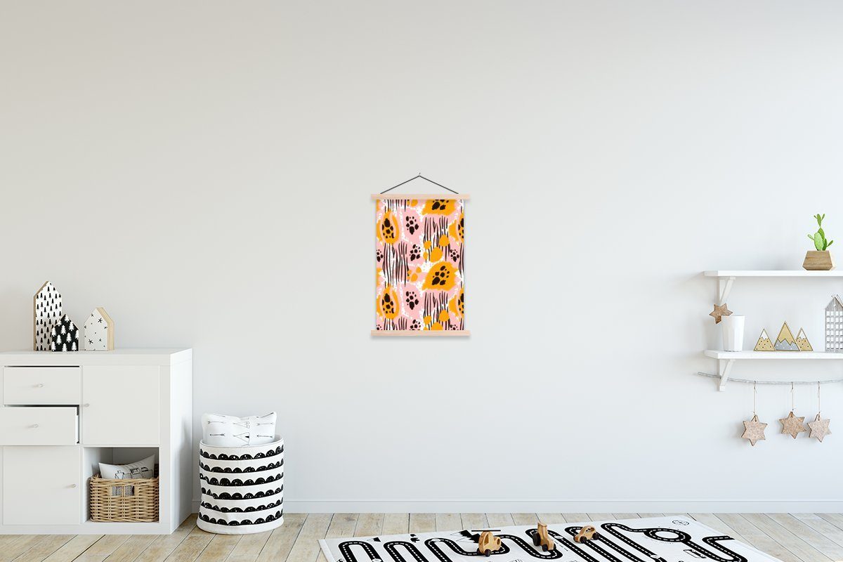 MuchoWow Poster Rosa - Orange - Muster, (1 St), Posterleiste, Textilposter für Wohnzimmer, Bilderleiste, Magnetisch