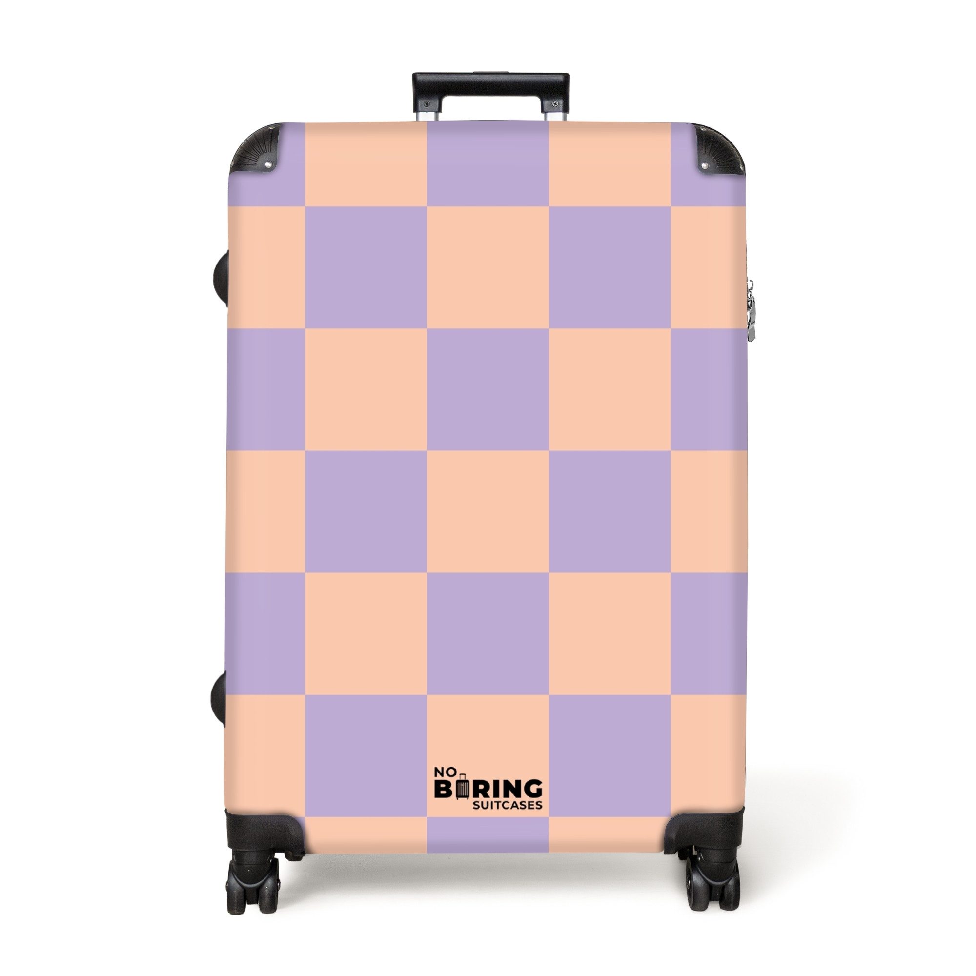 NoBoringSuitcases.com© Hartschalen-Trolley Lila mit rosa Schachbrettmuster günstig online kaufen