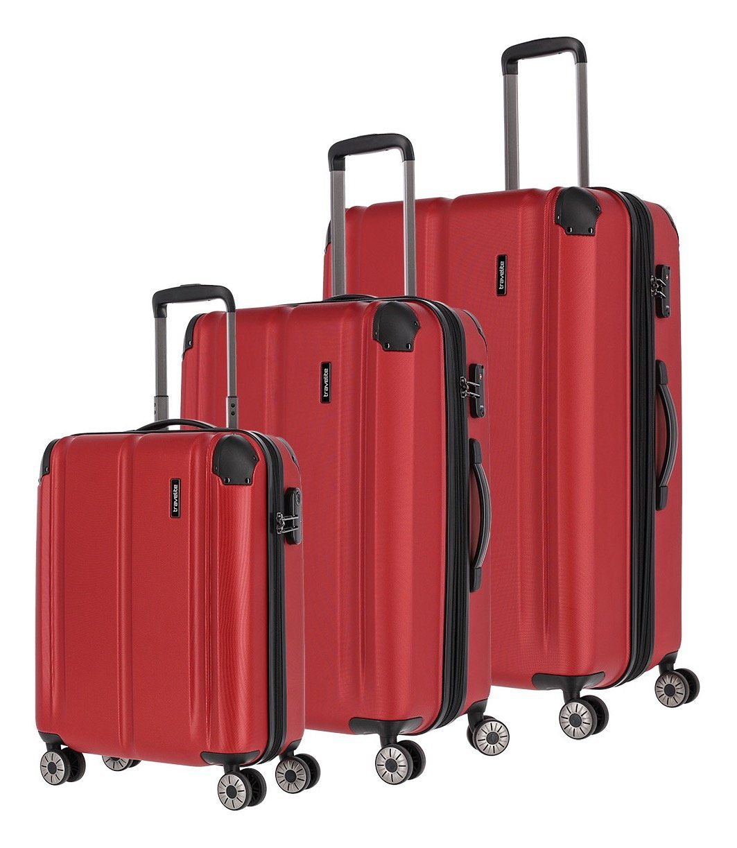 travelite Trolleyset CITY 4w Stauraum viel tlg), 4 L/M/S, rot Rollen, mit (3