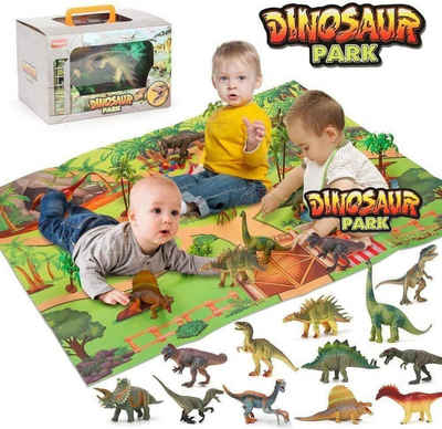 BeebeeRun Spielmatte Dinosaurier Weltkarte/Tierweltkarte Spielset mit Tierfiguren, Lernenspielzeug, Geschenk für Dino-Liebhaber, Diboworld
