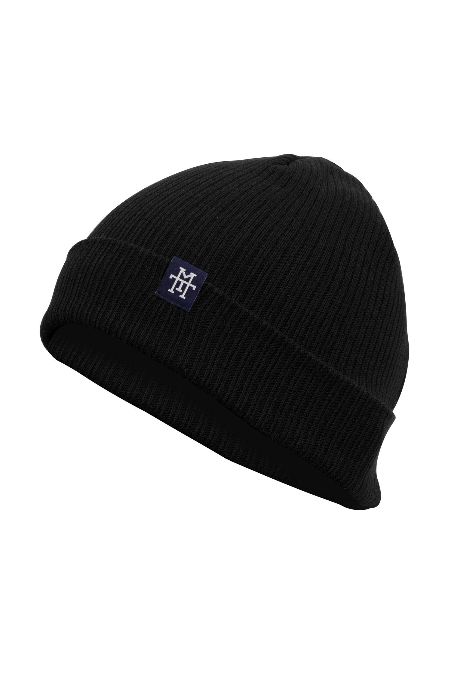 Sided Double 2-in-1 Cuffed Manufaktur13 Slouch/ Cotton Beanie Baumwolle Beanie - Schwarz Mütze