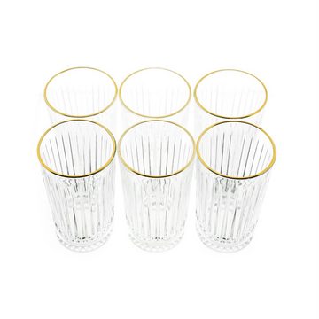 Almina Glas Elisa Trinkgläser-Set 6-teilig mit Goldumrandung Riffle Design 300 ml