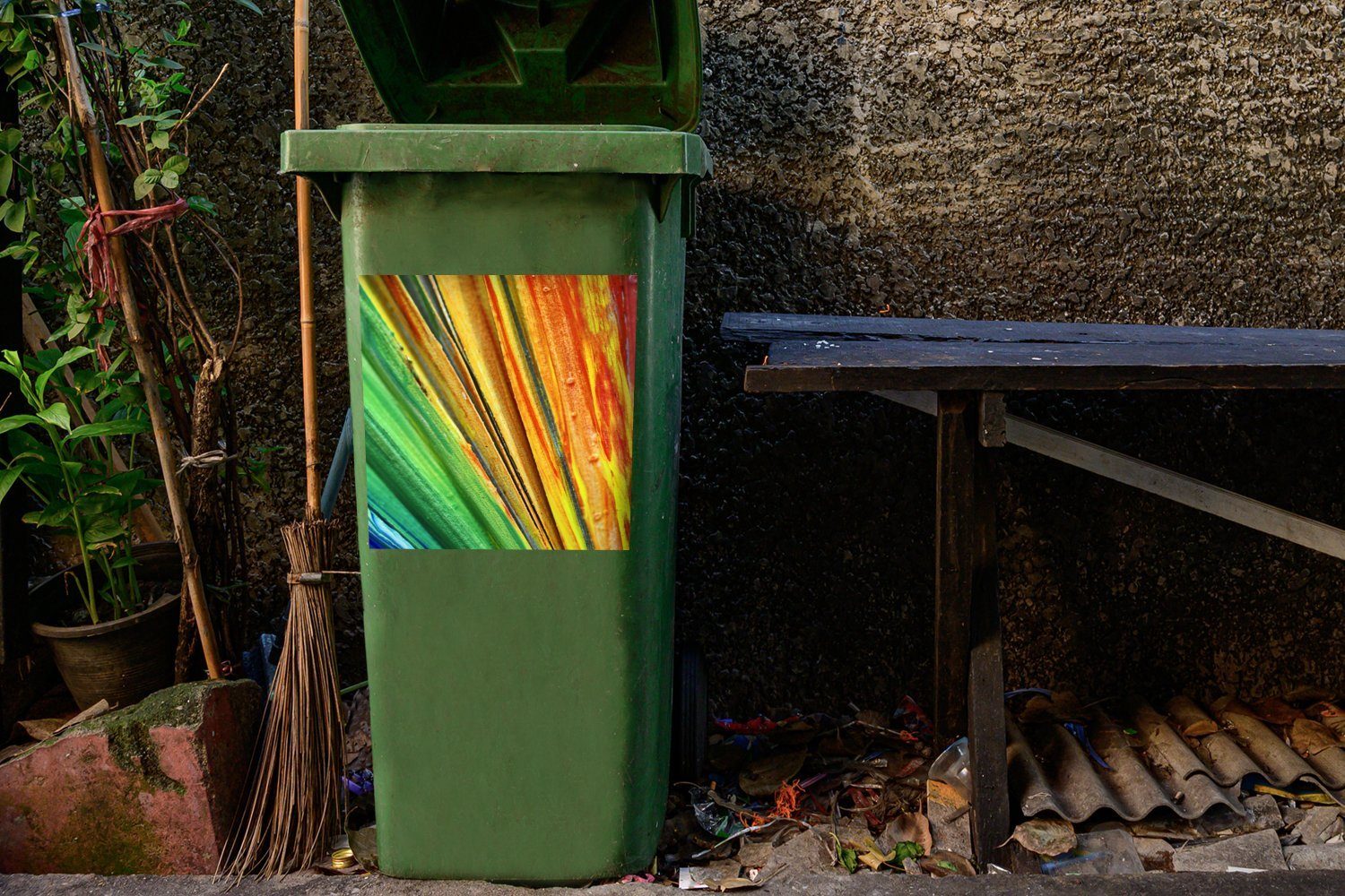 MuchoWow Wandsticker Mülltonne, Container, St), Sticker, Ölgemälde (1 Abfalbehälter Mülleimer-aufkleber, Buntes