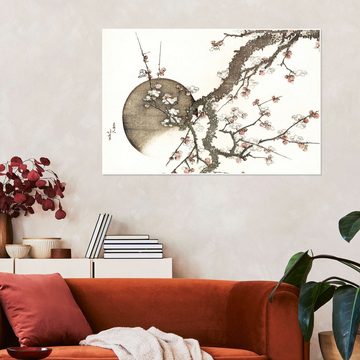 Posterlounge Poster Katsushika Hokusai, Pflaumenblüte und der Mond, Wohnzimmer Japandi Malerei