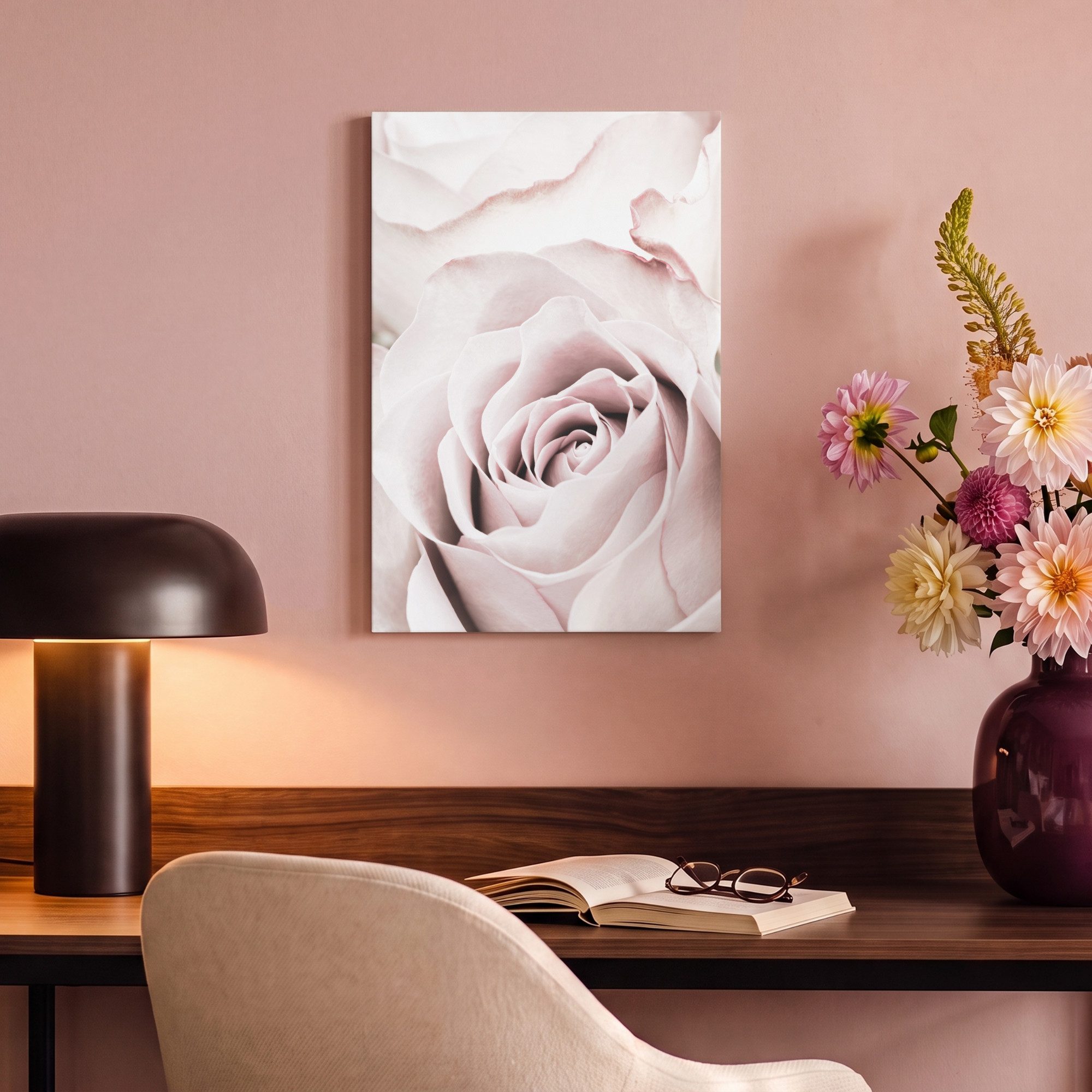 OneMillionCanvasses® Leinwandbild Blumen - Rose - Rosa - Botanisch, Fotodruck (1 St), Vintage Deko Bilder Wohnzimmer, Wanddeko Retro, 30x20 cm – Bild 4 von 5