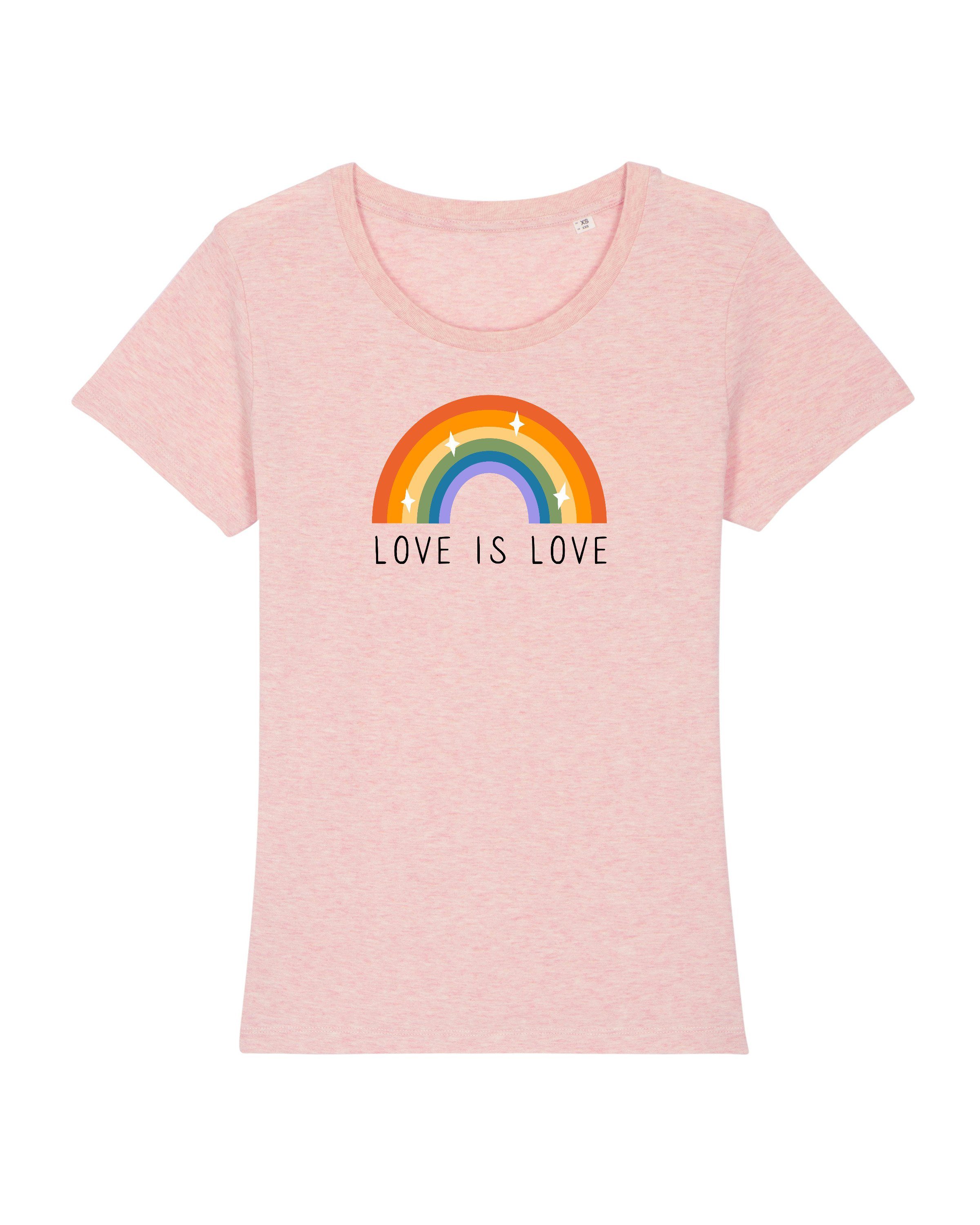wat? Apparel Print-Shirt Love is Love (1-tlg) creme rosa meliert