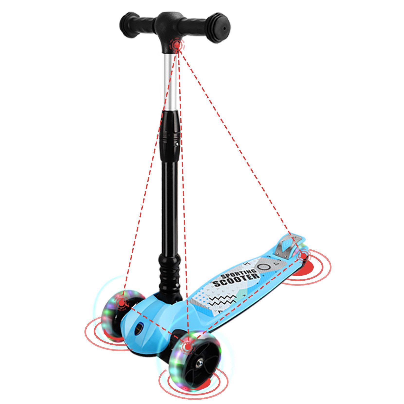 OUNUO Dreiradscooter Höhenverstellbarer Kinderroller mit LED-Rädern für Kinder ab 3 Jahren