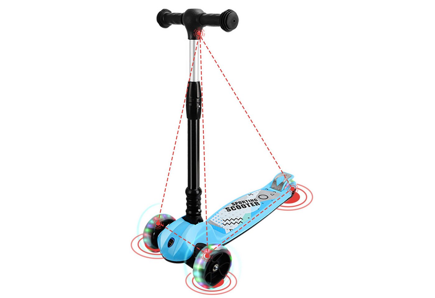 Thumbnail - OUNUO Dreiradscooter Höhenverstellbarer Kinderroller mit LED-Rädern für Kinder ab 3 Jahren