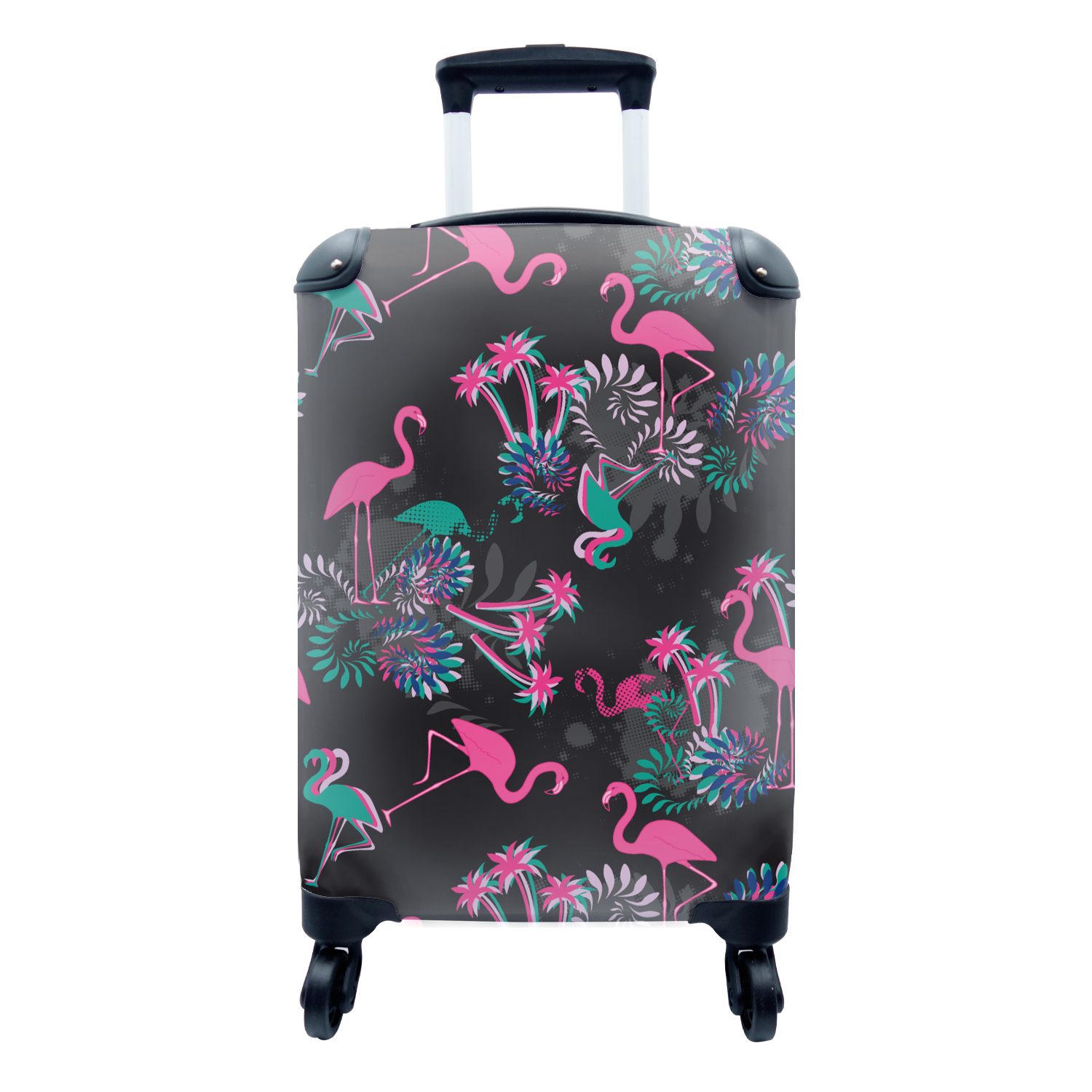 MuchoWow Handgepäckkoffer Flamingo - Muster - Rosa - Dschungel, 4 Rollen, Reisetasche mit rollen, Handgepäck für Ferien, Trolley, Reisekoffer