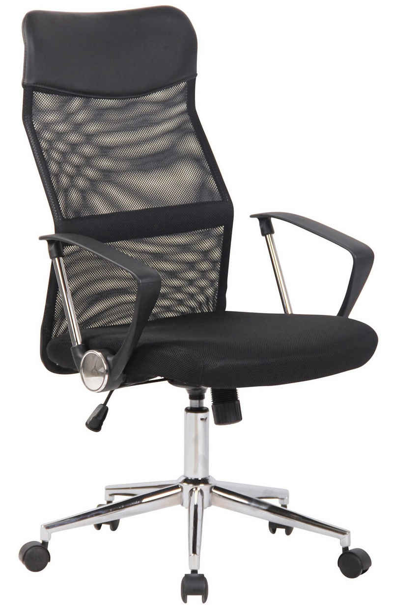 TPFLiving Bürostuhl Cordoba mit bequemer Rückenlehne - höhenverstellbar und 360° drehbar (Schreibtischstuhl, Drehstuhl, Chefsessel, Bürostuhl XXL), Gestell: Metall chrom - Sitz: Netzbezug schwarz
