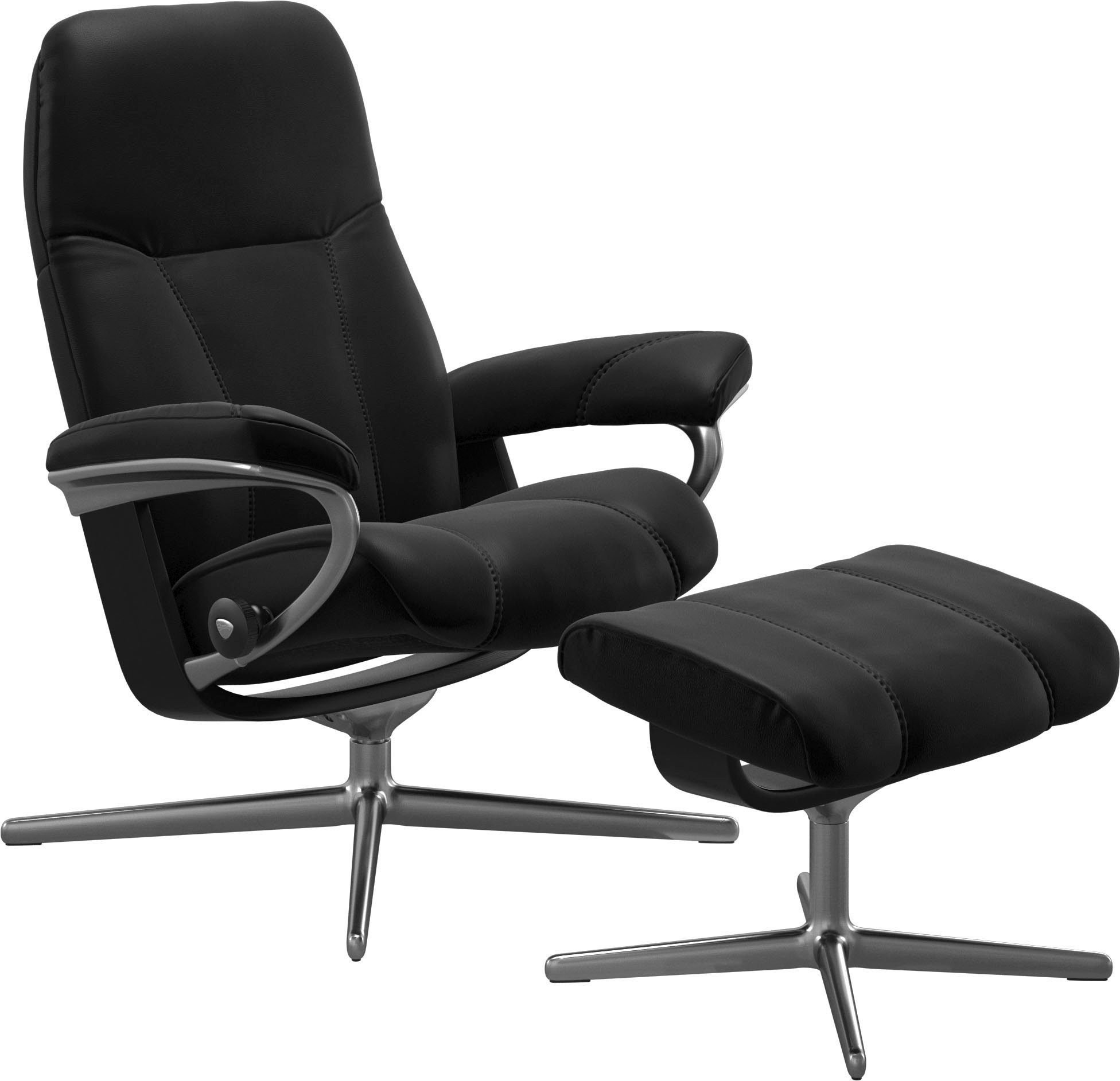 Stressless® Relaxsessel Consul (Set, Relaxsessel mit Hocker), mit Hocker, mit Cross Base, Größe S, M & L, Holzakzent Schwarz