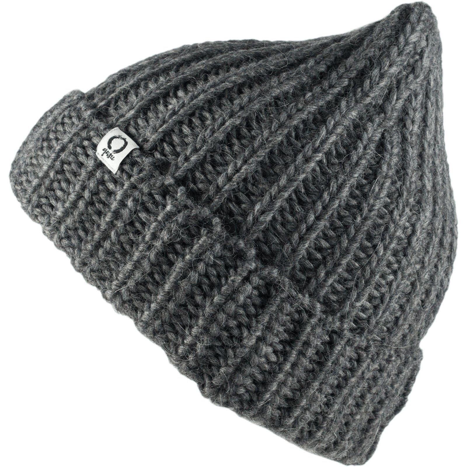 yasu Beanie Wintermütze Ono Grob Strickmütze Unisex Mütze Wollmütze Alpaka Lamm Wolle Dunkelgrau