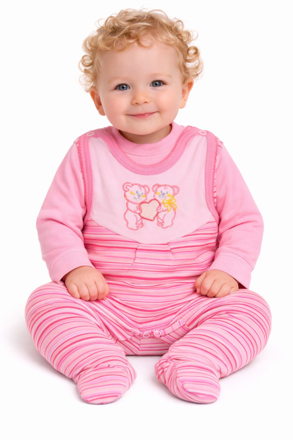 Strampler Baby Stramplerhose in Rosa gestreift und Langarmshirt