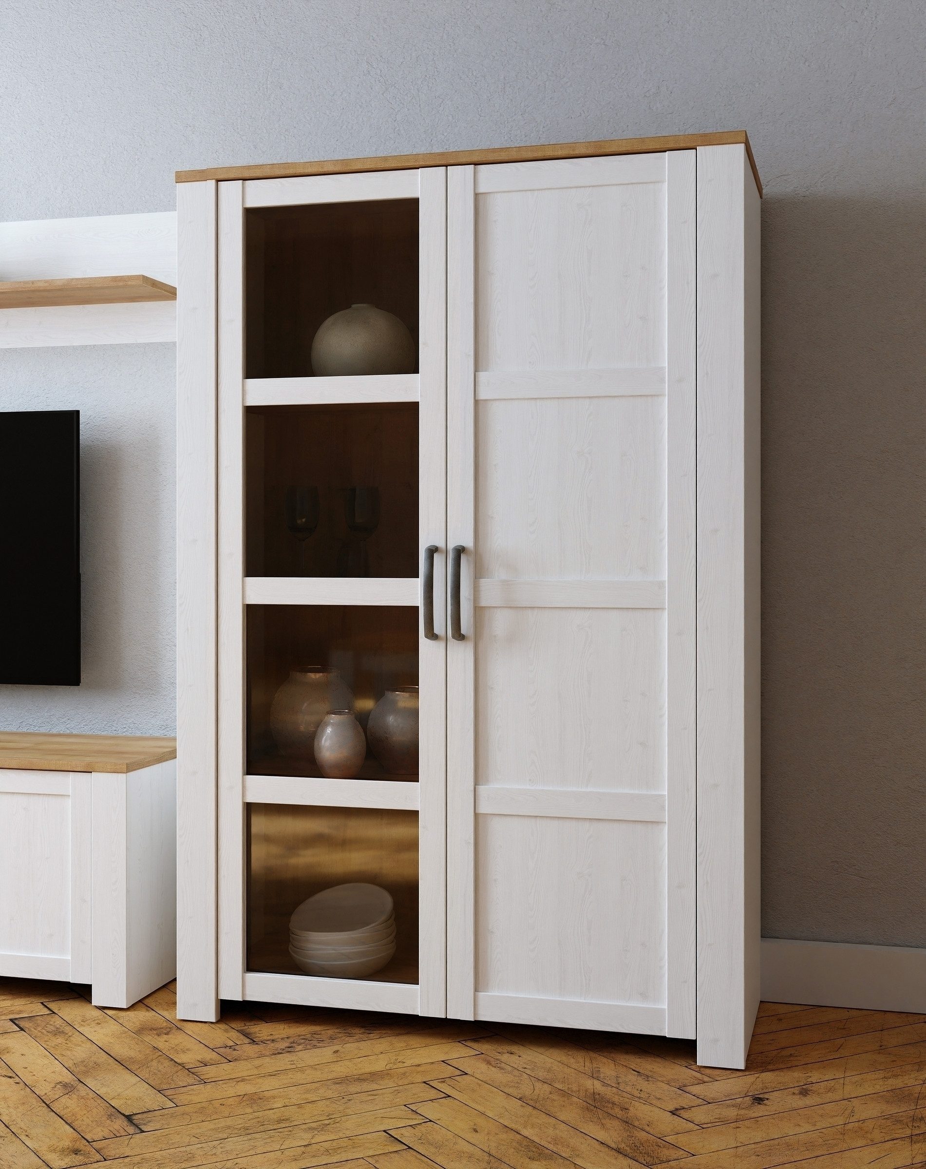 PREISBRECHER Stauraumvitrine BOHOL in Eiche Dekor / Sibiu - 106,4x160,6x42cm (BxHxT)