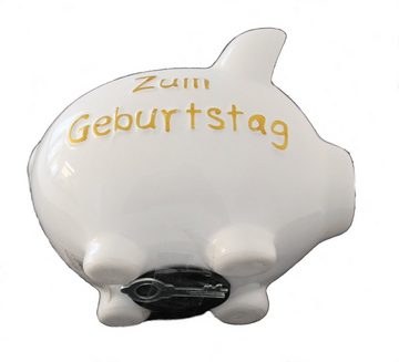 G. Wurm Spardose Sparschwein mit Aufdruck "Zum Geburtstag" weiß aus Keramik