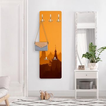 Bilderdepot24 Garderobenpaneel orange Spirituell Städte Skyline Tempelstadt in Myanmar Design (ausgefallenes Flur Wandpaneel mit Garderobenhaken Kleiderhaken hängend), moderne Wandgarderobe - Flurgarderobe im schmalen Hakenpaneel Design