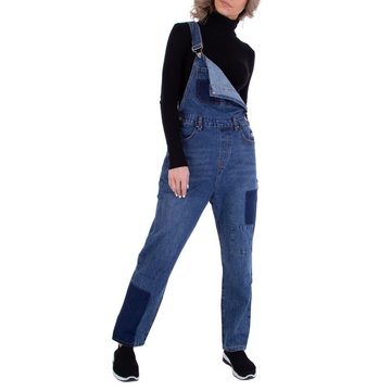 Ital-Design Latzhose Damen Freizeit Jeansstoff Stretch Latzhose in Blau