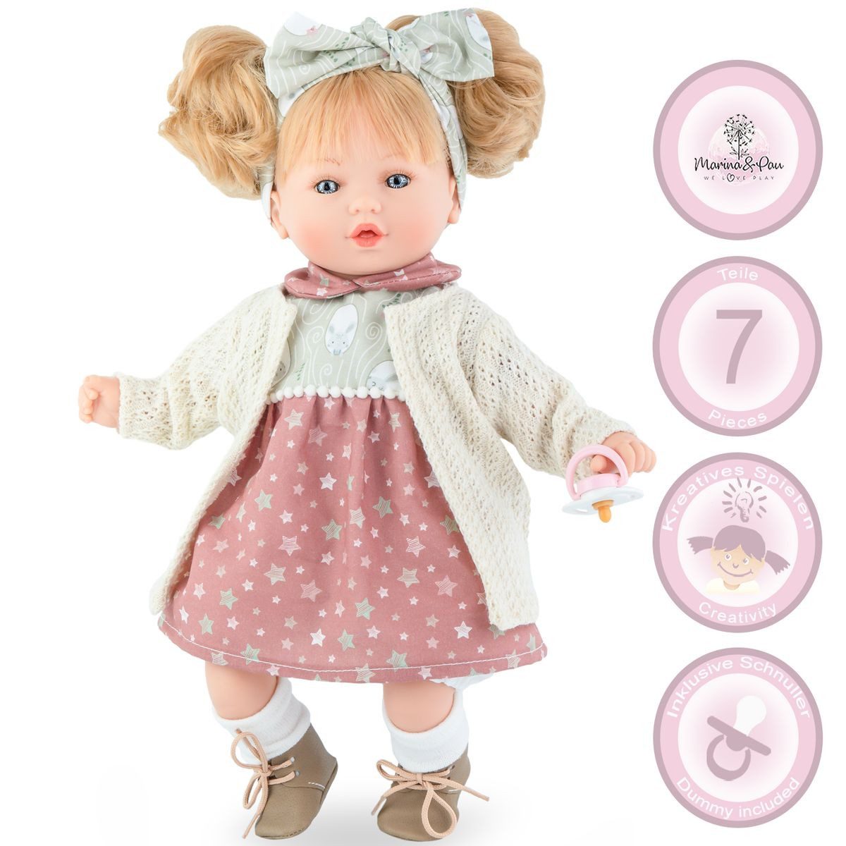 Marina & Pau Anziehpuppe Leonie 40 cm mit langen Haaren Weichkörper