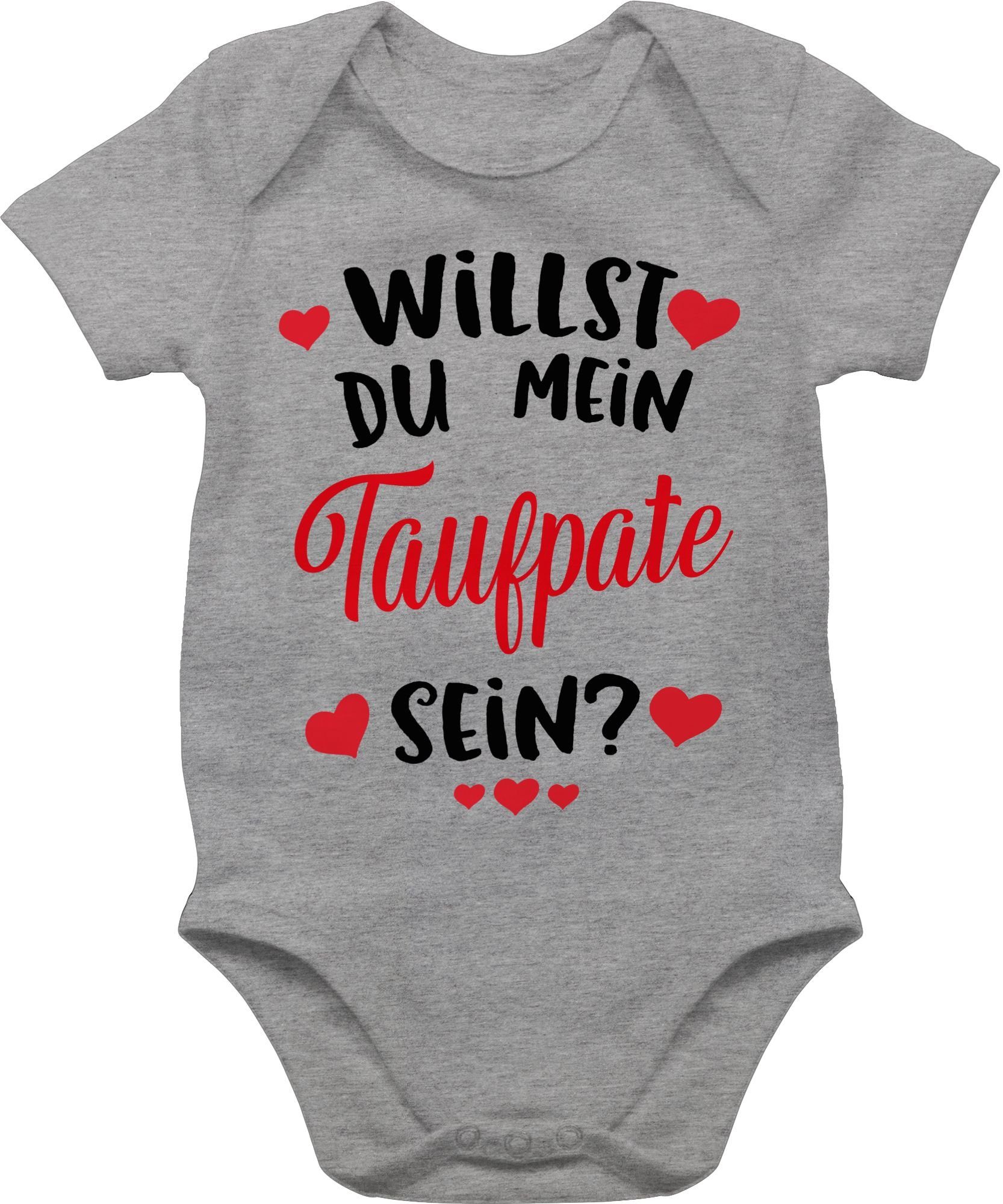 sein? meliert Sprüche Grau - Baby 2 rot du mein Shirtbody Willst Taufpate Shirtracer