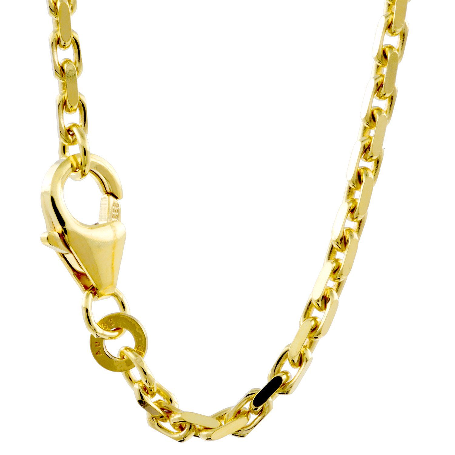 HOPLO Goldkette Ankerkette diamantiert Halskette - Legierung 585 - 14 Karat  Gold - Kettenbreite 2,0 mm - Kettenlänge 50 cm, Made in Germany