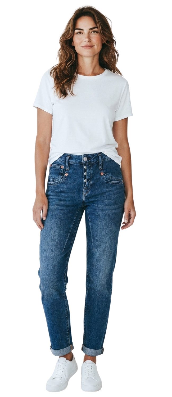 Herrlicher Boyfriend-Jeans Shyra Tap Boyfriend Jeans mit halb verdeckter Knopfleiste halb verdeckte Knopfleiste
