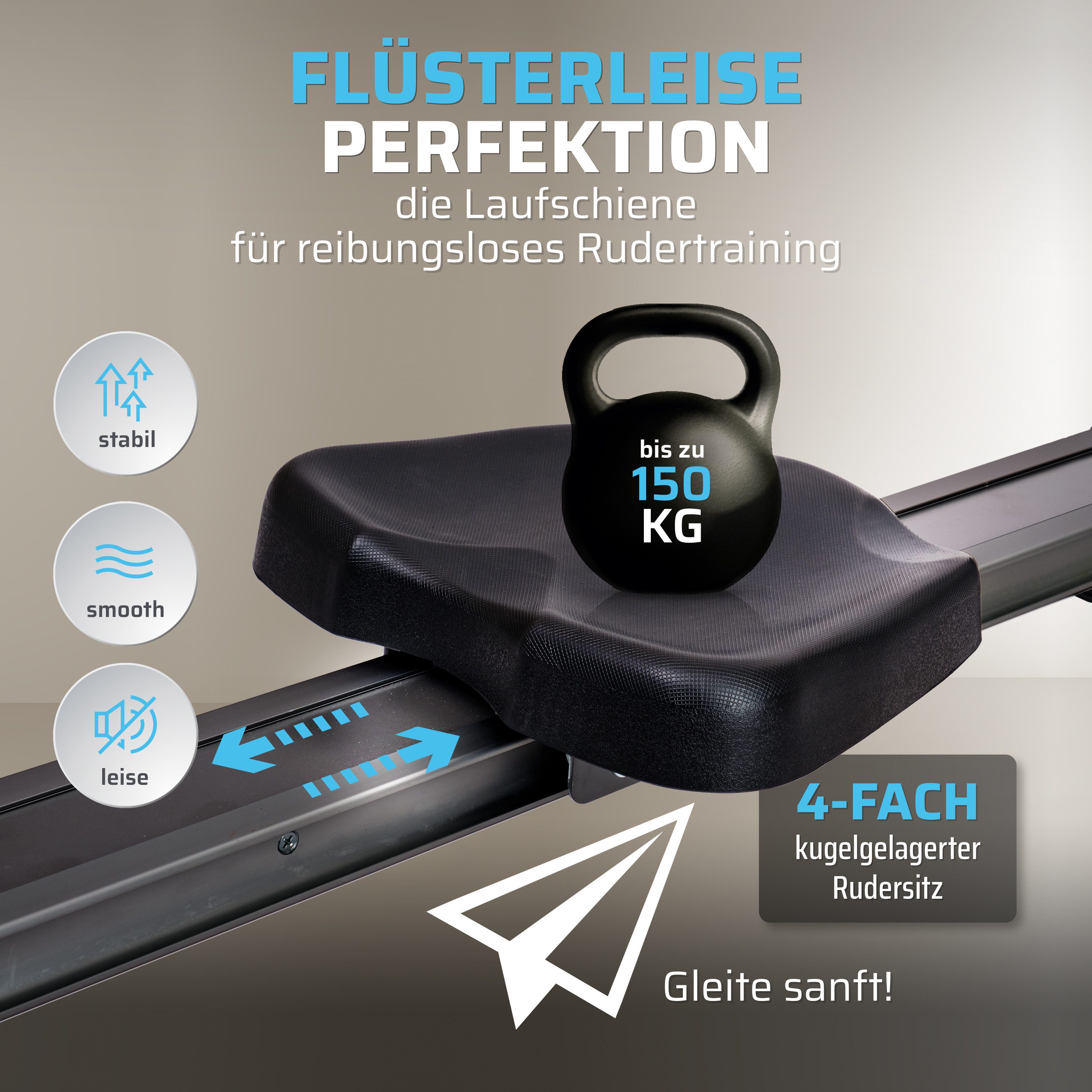 SportPlus Rudergerät SP-MR-1200-B/B-iE, App Kompatibel, klappbar, Magnetbremssystem, 8 Widerstandsstufen