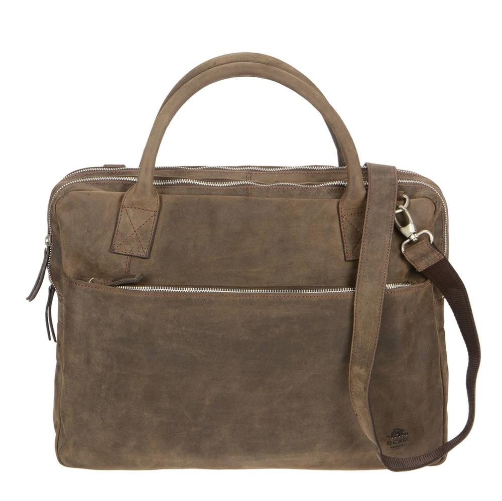 Bear Design Aktentasche Dark-Nature Leder, Umhängetasche, Business-Tasche 42x13cm. Damen und Herren, Antikleder